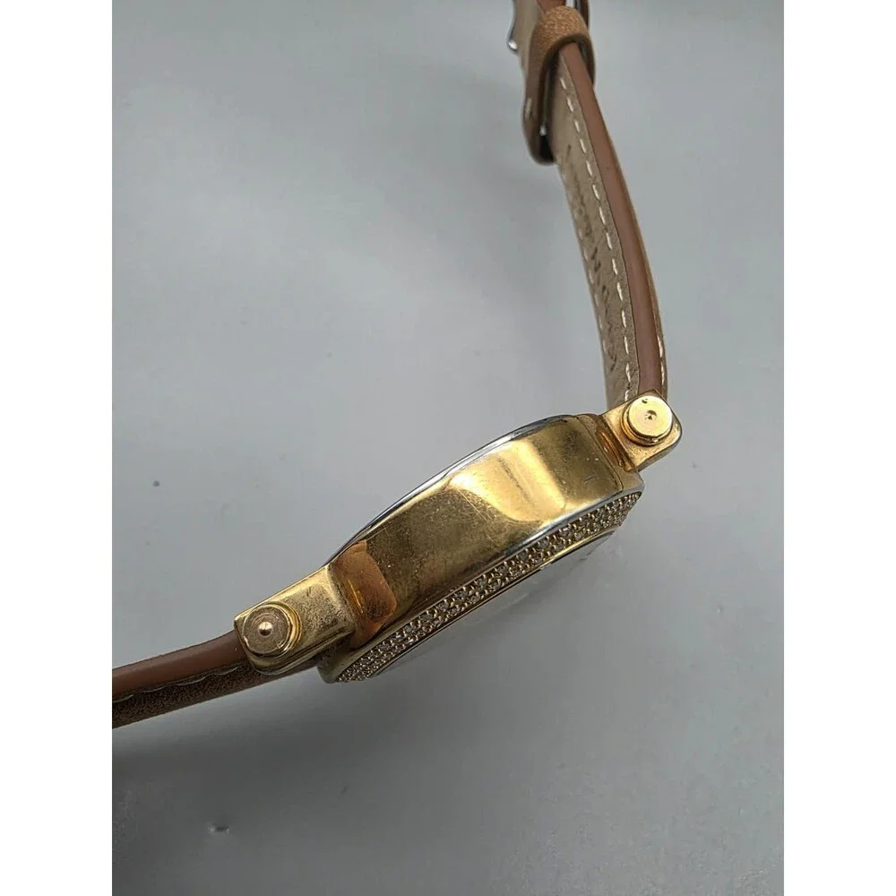 Starlink Womens Watch 38mm Gold Tone Heart Diamond Bezel Leather New Battery
